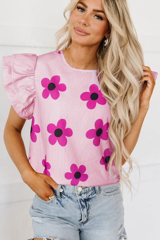 Pink Pinstripe Floral Blouse