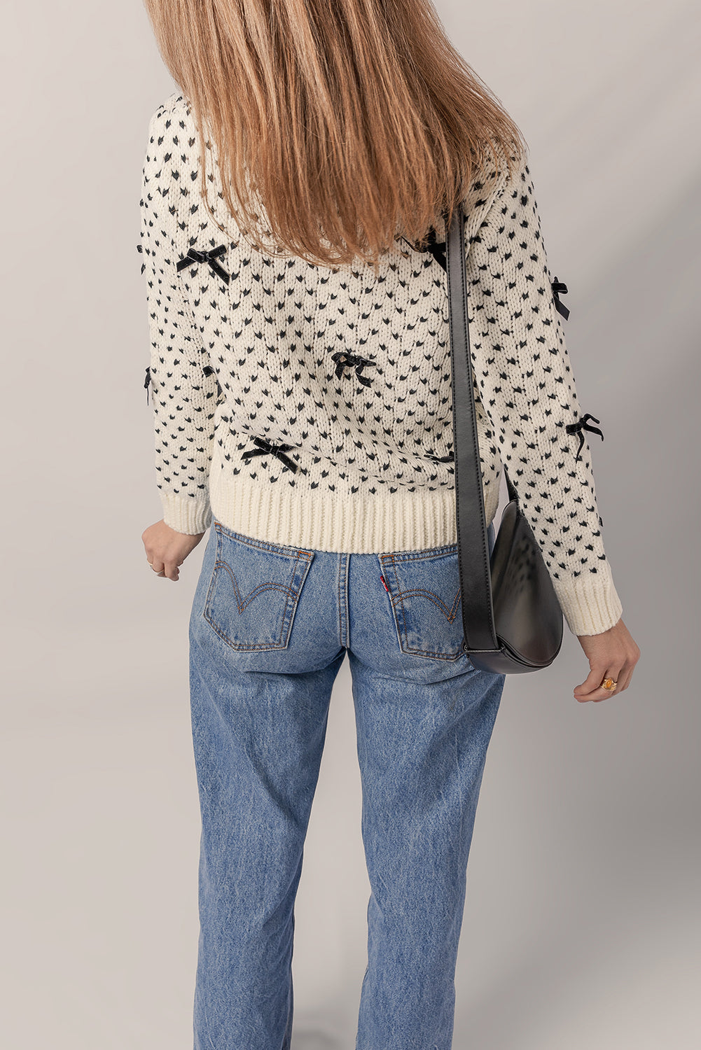 Beige Bow Crew Neck Sweater