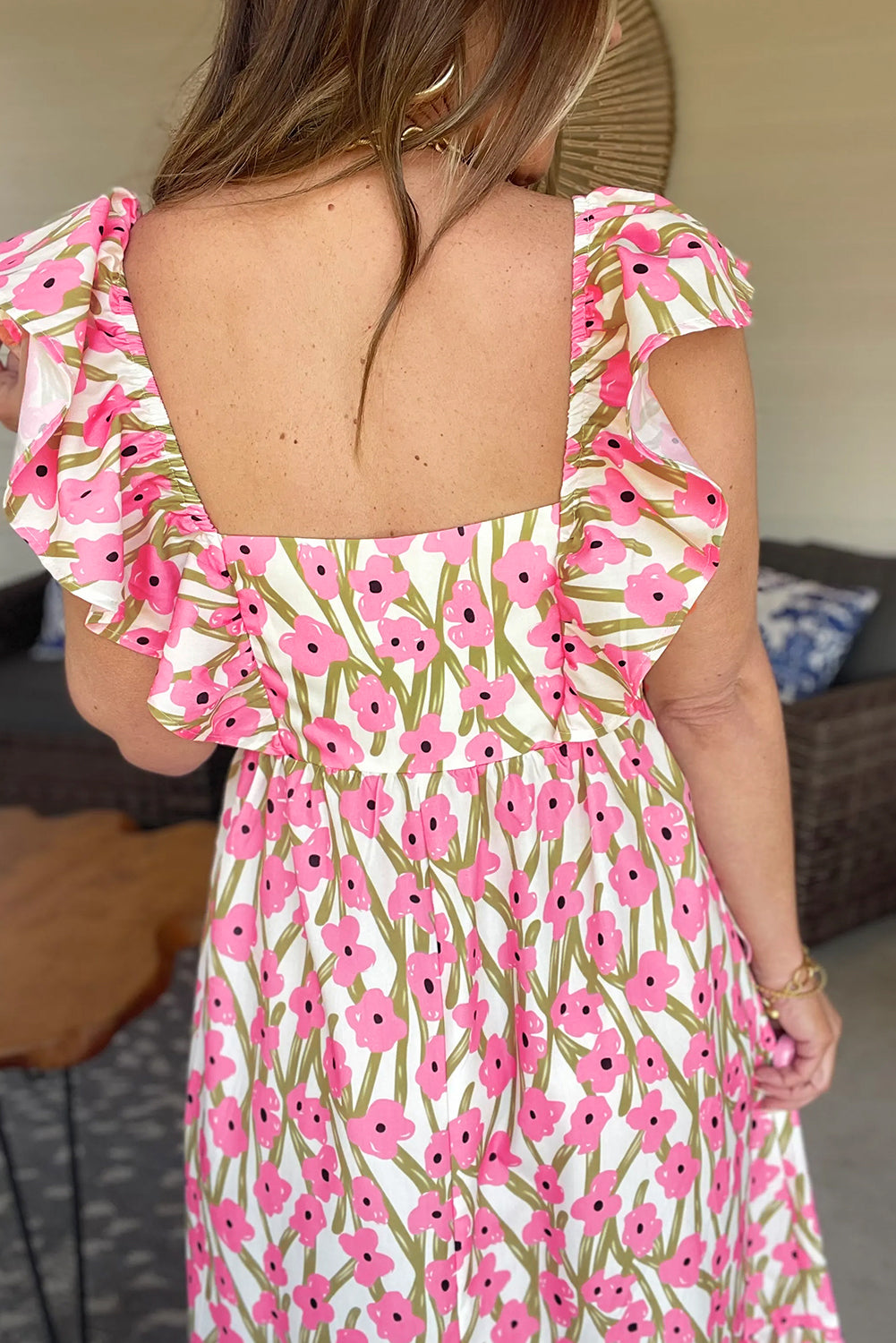 Pink High Waist Floral Maxi Dress