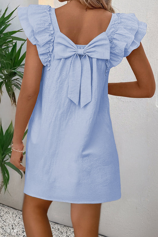 Blue Textured Bow Back Mini Dress