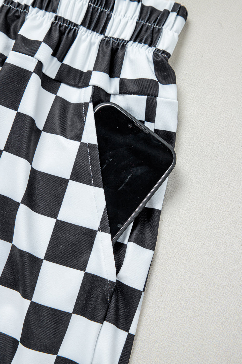 Black Checkered High Waist Shorts