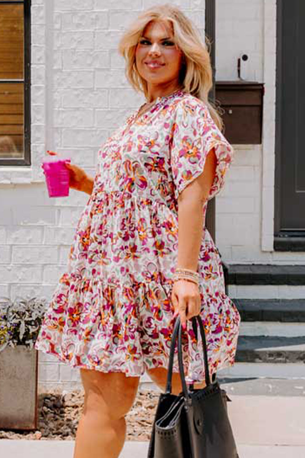 White Abstract Print  Mini Dress