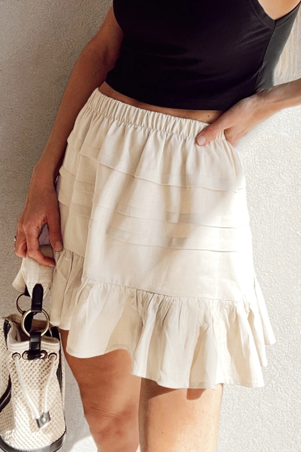 Beige Tiered Mini Skirt