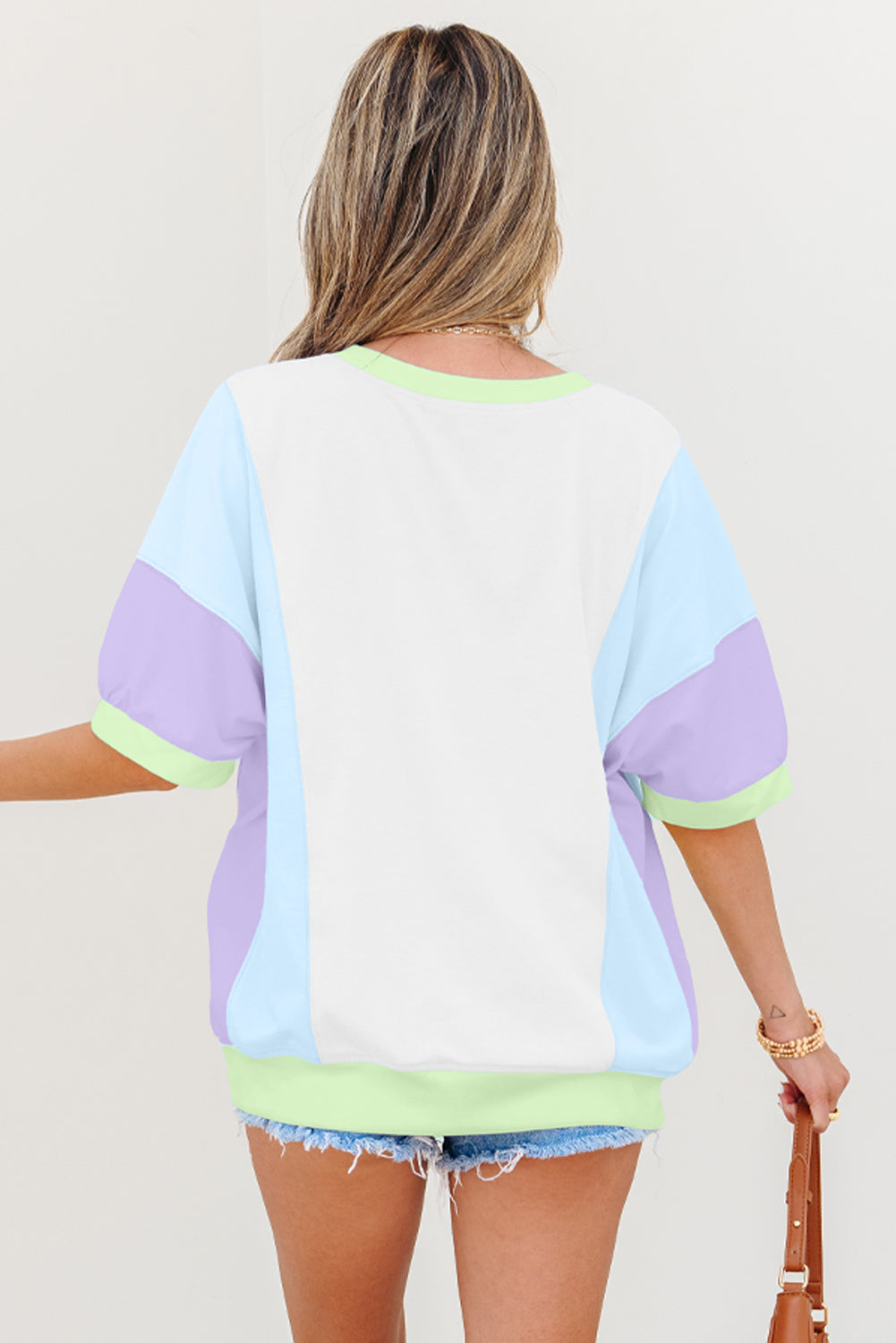 White Color Block Patchwork Oversized T Shirt