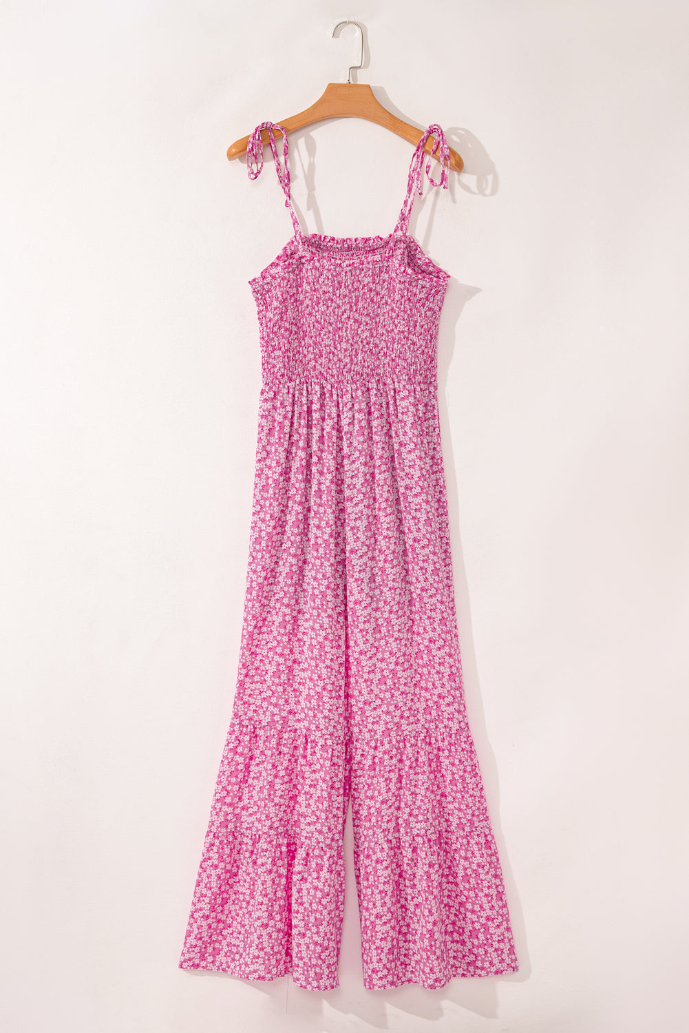 Purple Pink Smocked Wide Leg Floral Jumpsuit