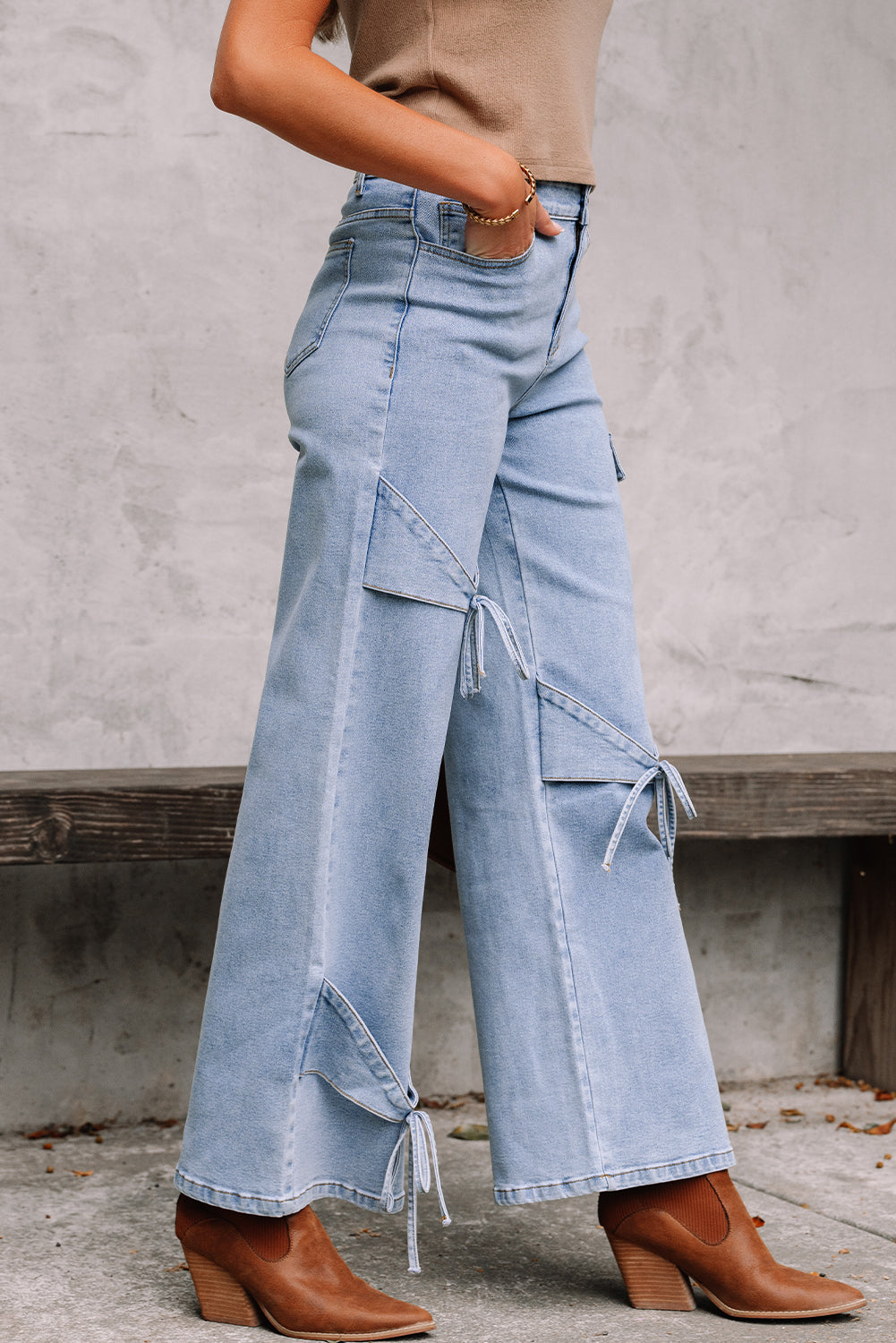 Blue Bowknot Cargo Jeans