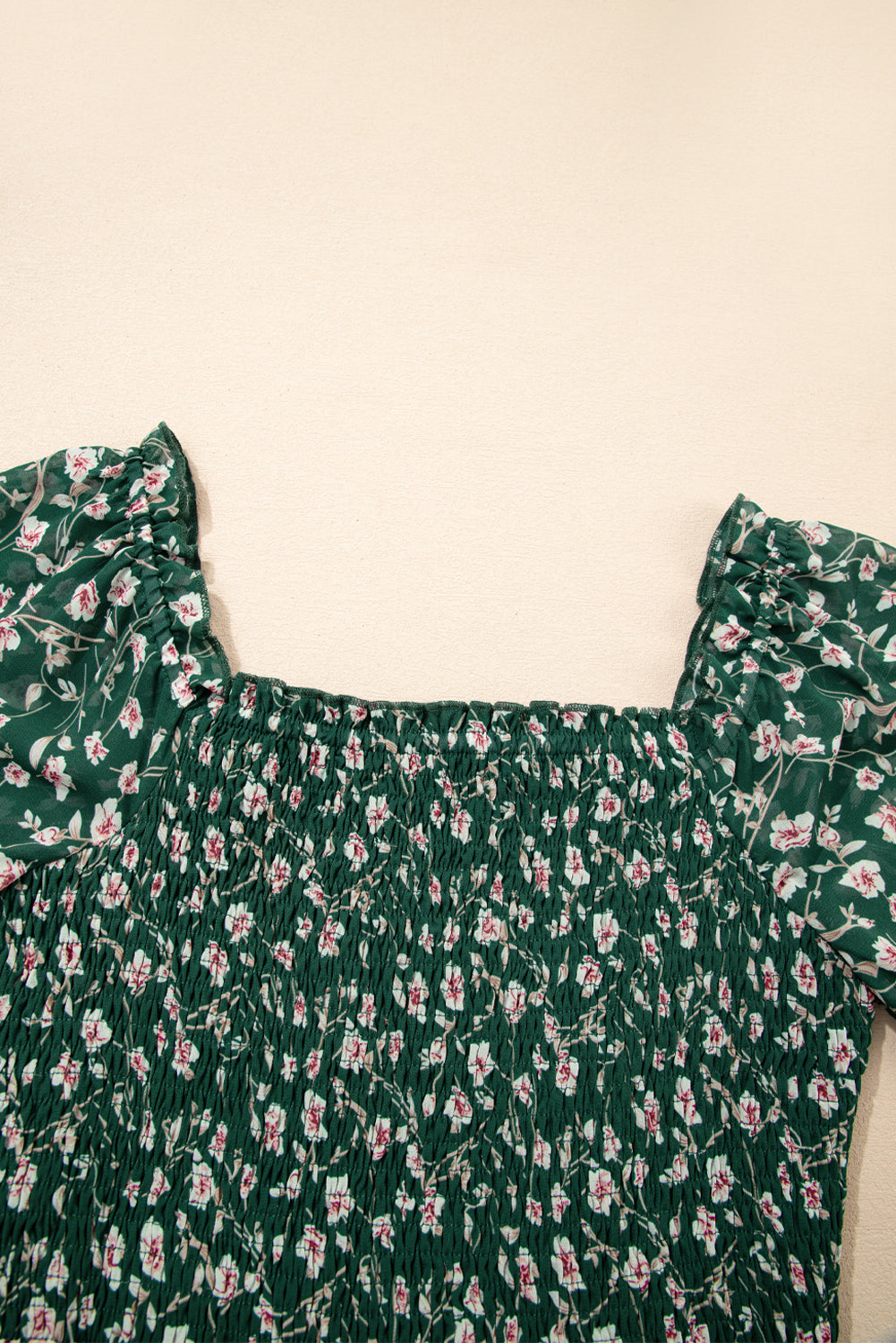 Green Smocked Floral Dress
