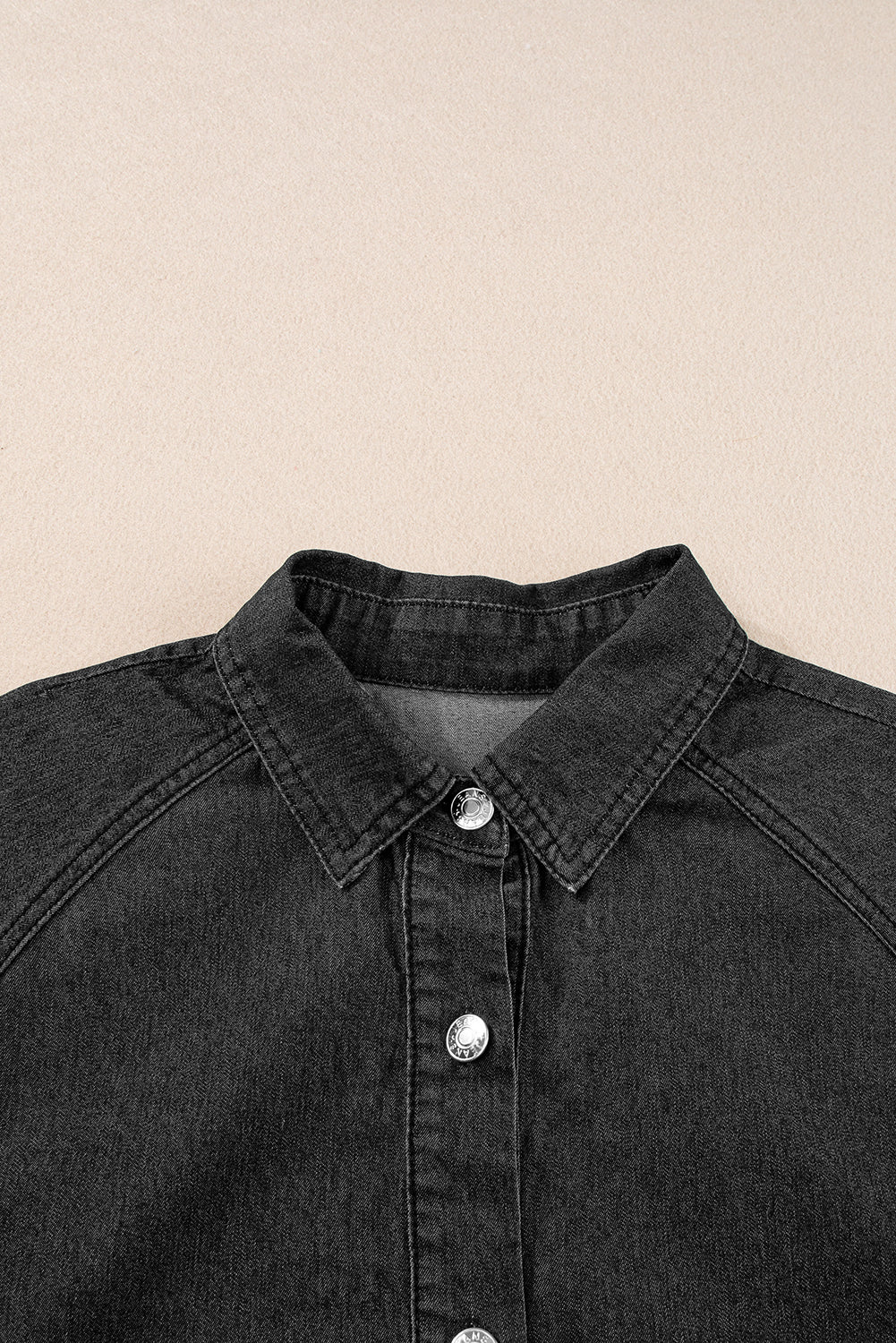 Black Frilled Denim Shirt Dress