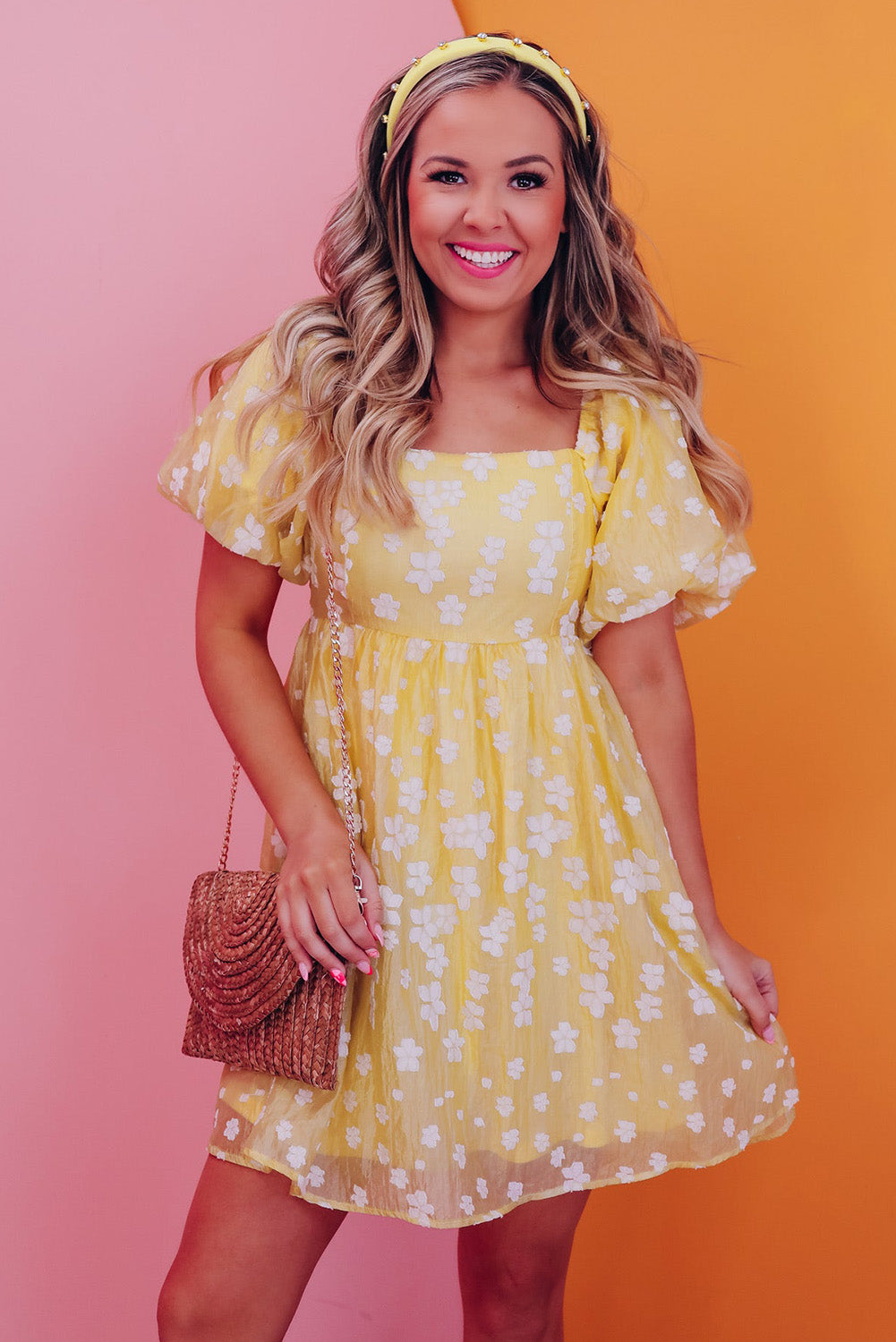 Yellow Boho Flower Mini Dress