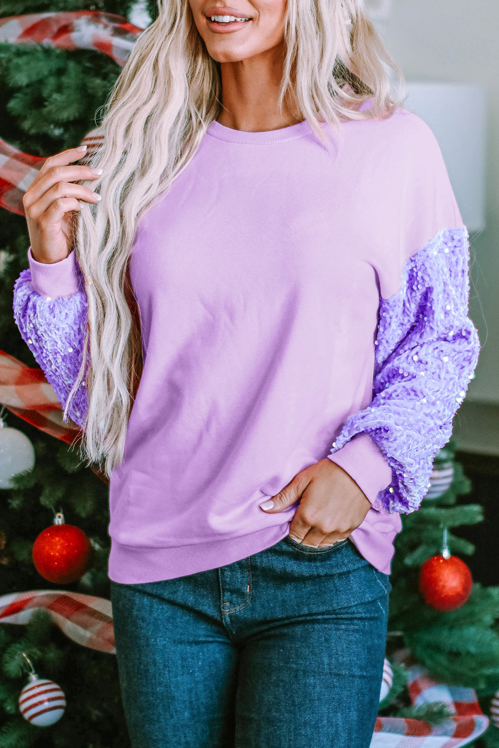 Orchid Petal Sequin Pullover Top