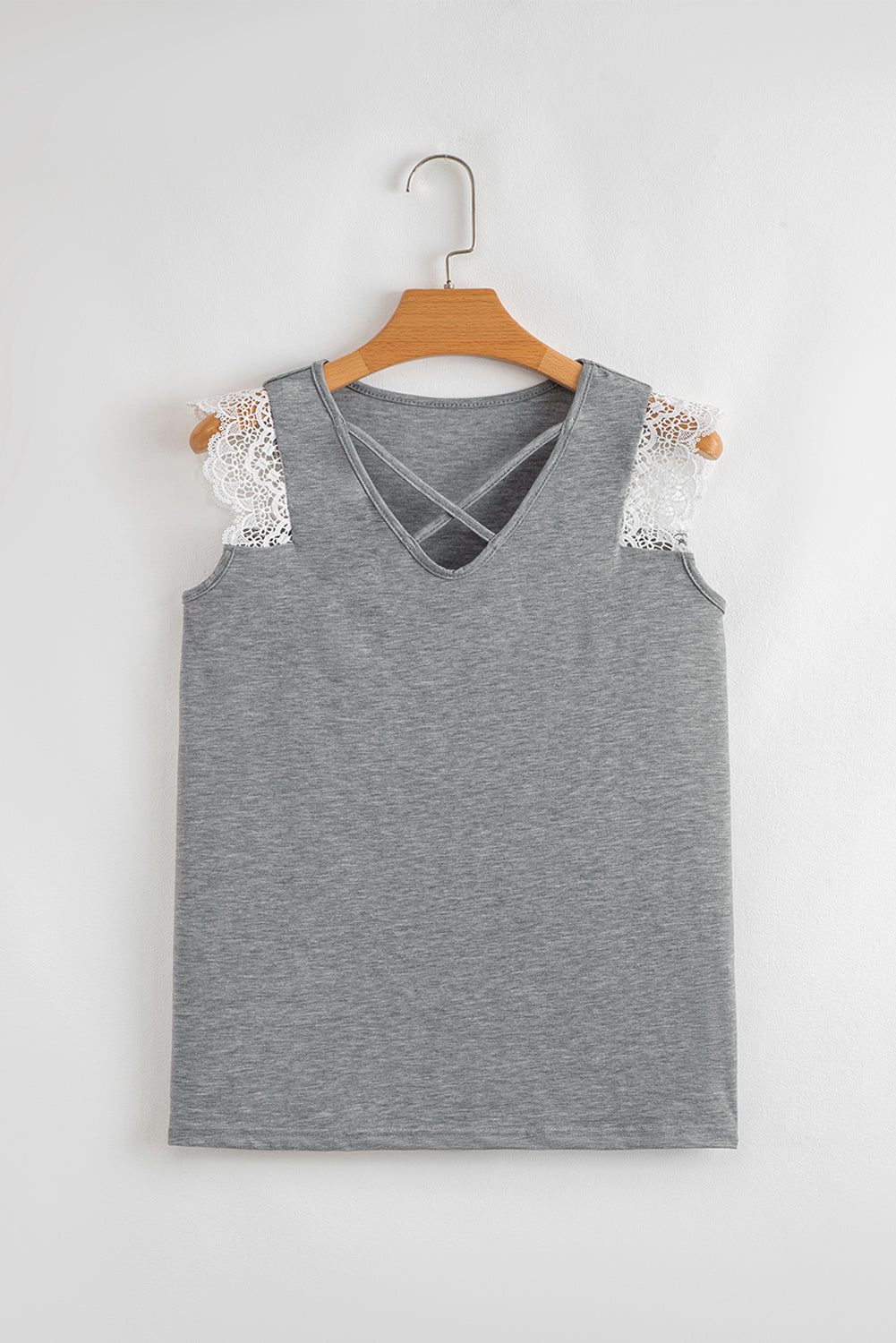 Gray Lace Patchwork Tank Top