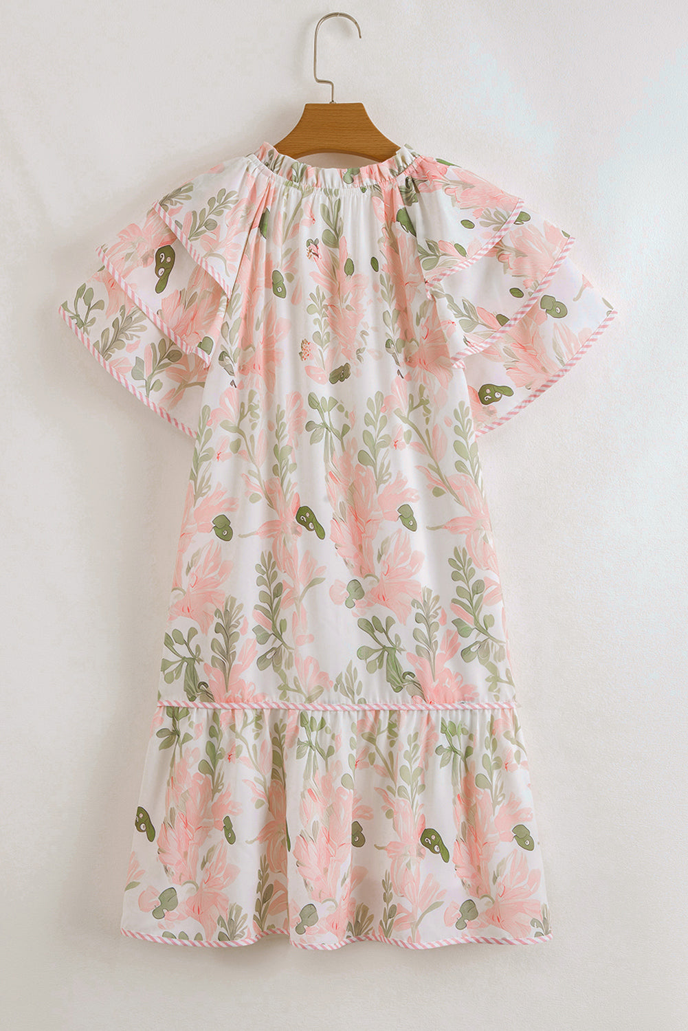 Pink Floral Print Striped Summer Dress
