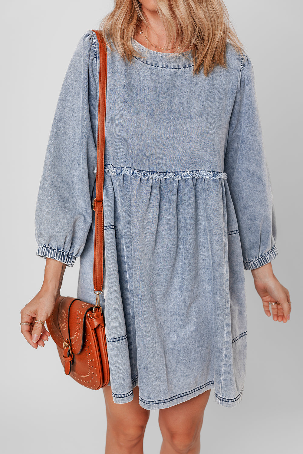 Blue Light Wash Loose Fit Denim Mini Dress