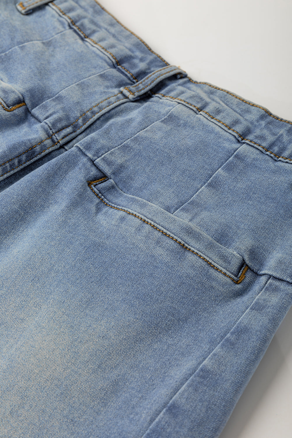 Blue Washed Pleated Wide Leg Jeans