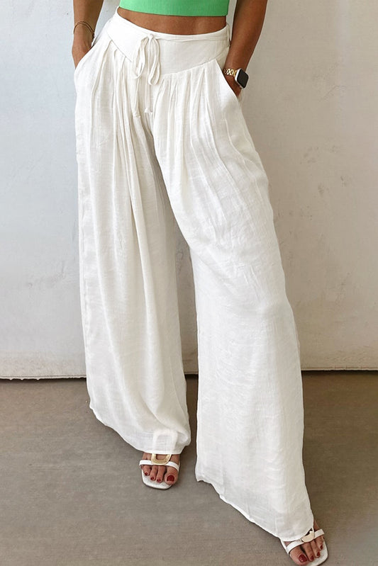 White Pleated Wide Leg Pants
