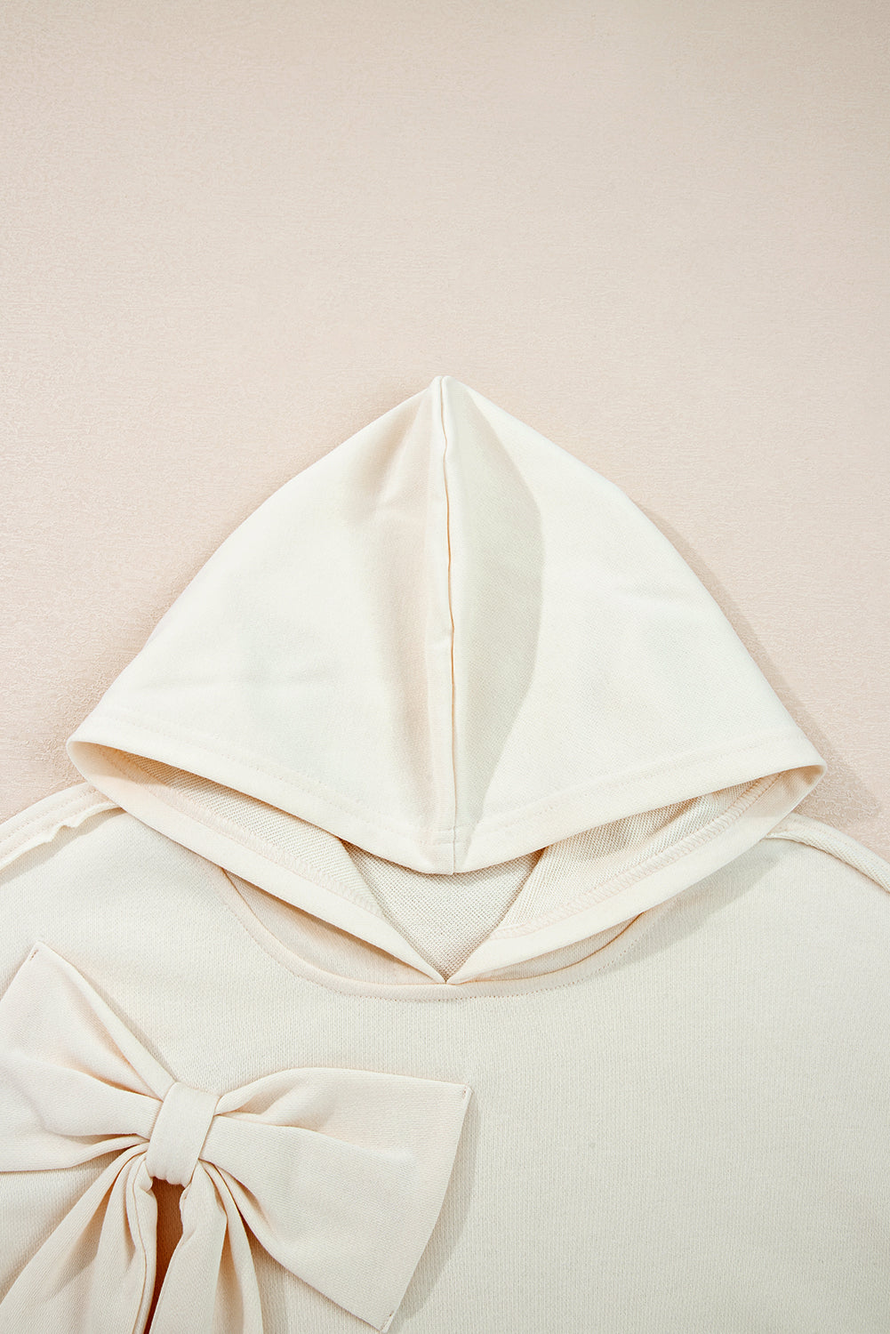 White Bow Detail Loose Hoodie