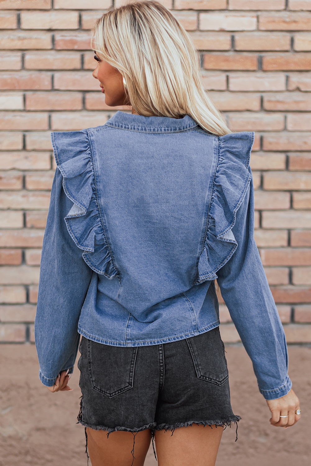 Dusk Blue Denim Ruffled Top