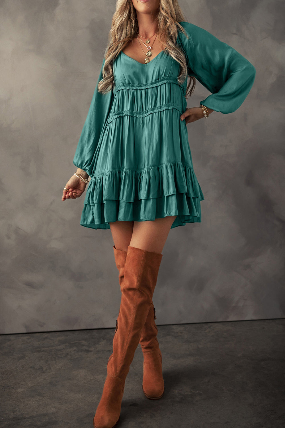 Mist Green Tiered Mini Dress