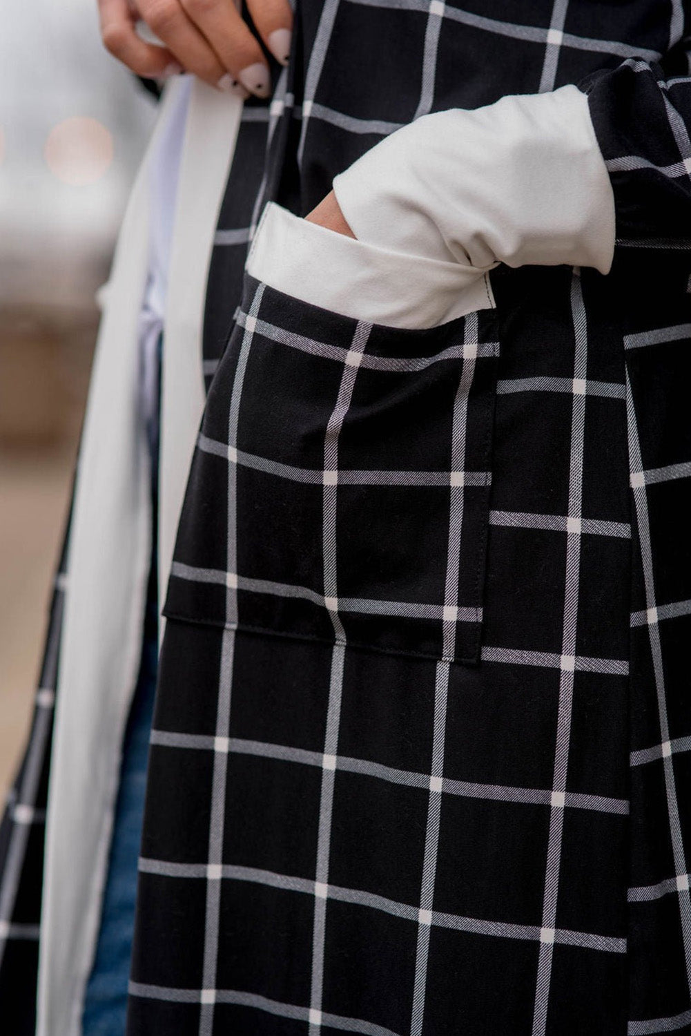 Black Plaid Colorblock Cardigan