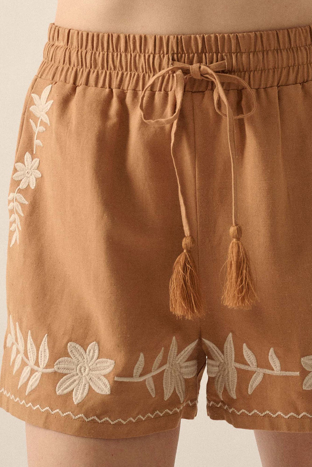 Khaki Embroidered Boho shorts