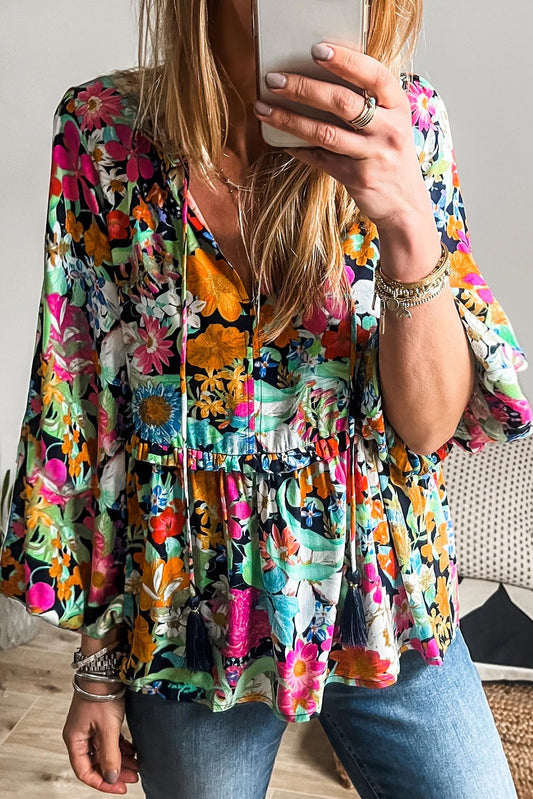Multicolour Floral Print Ruffled Blouse