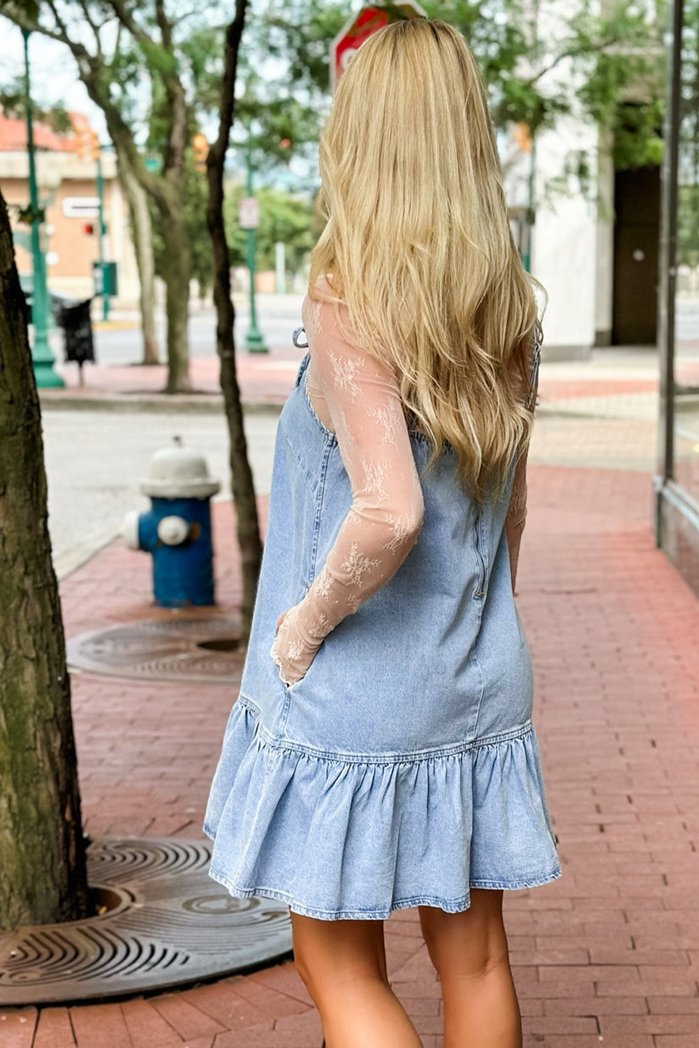 Blue Bow Detail Denim Short Dress