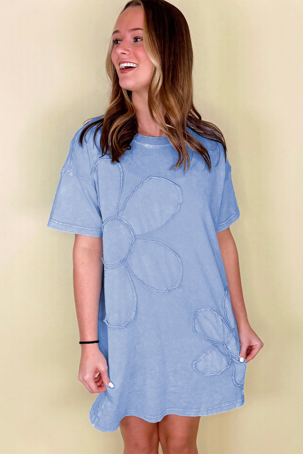 Mineral Wash Flower Mini T Shirt Dress