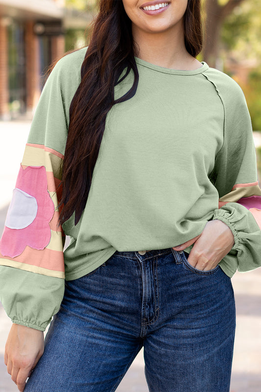 Smoke Green Flower Oversized Top