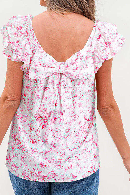 Pink Floral Ruffled Blouse