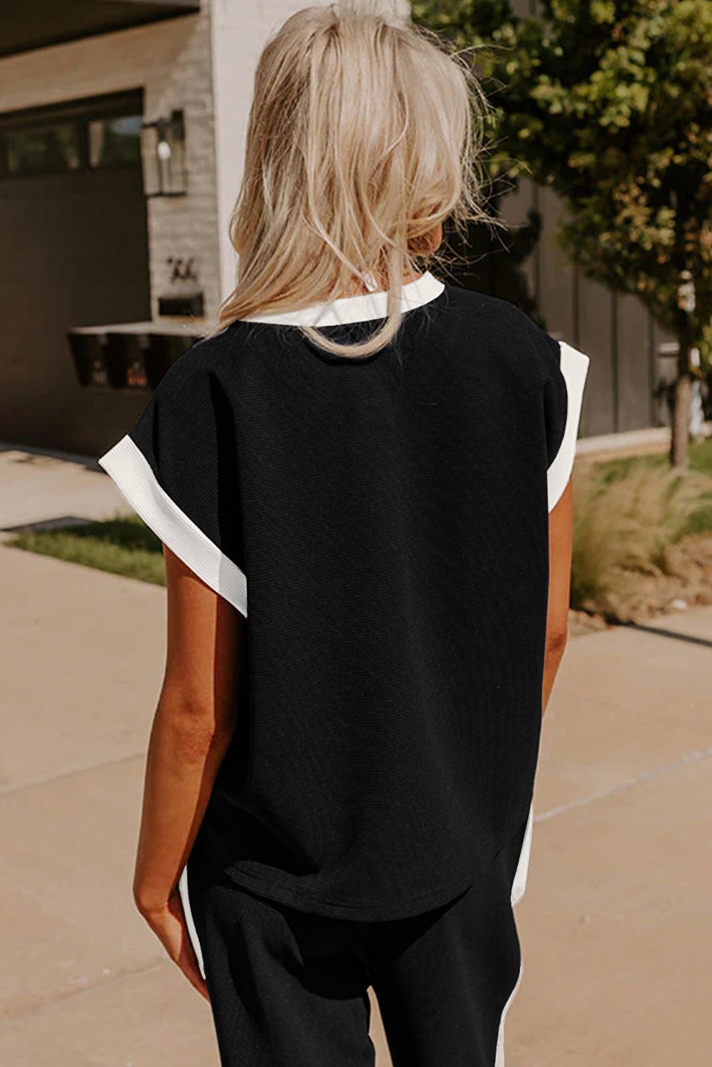 Black Color Block Wide Leg Pants Set