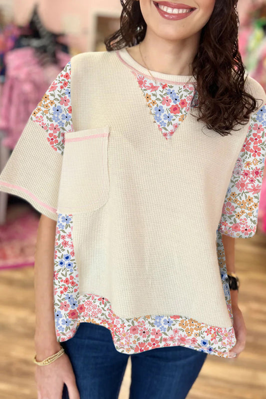 Beige Floral Patchwork Shirt
