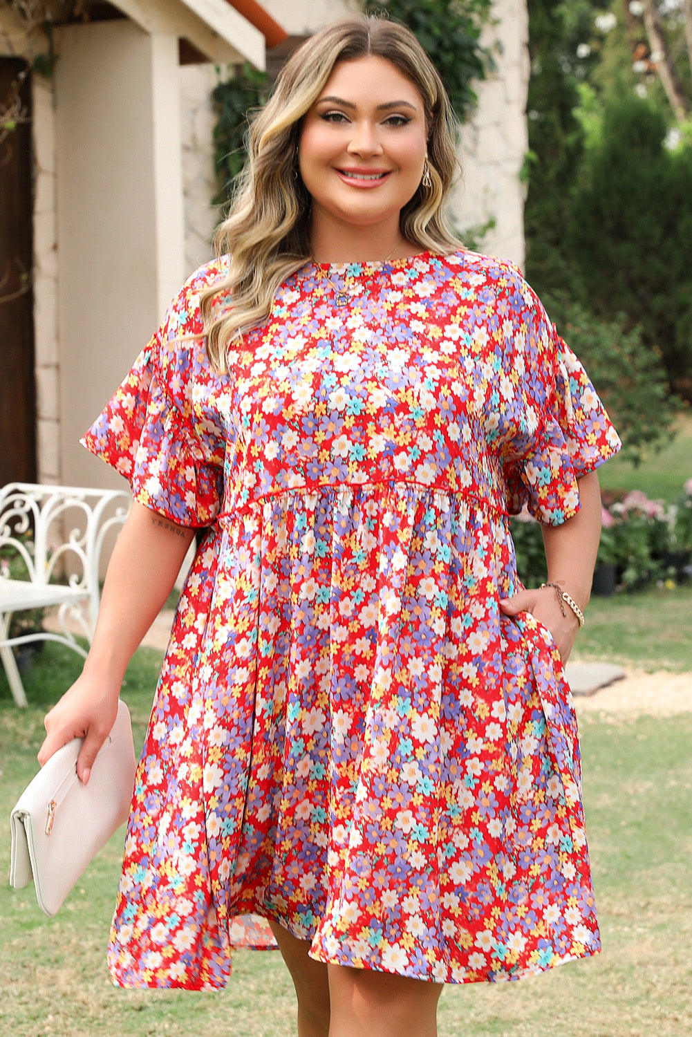 Red Dainty Flower Printed Dress