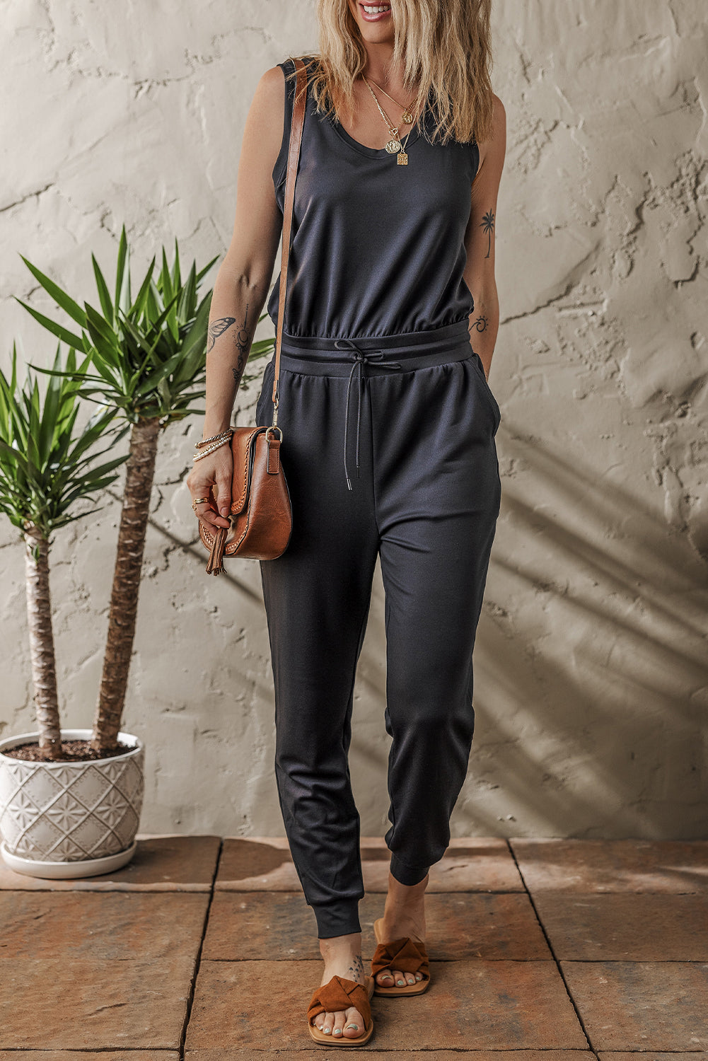 Black Casual Jogger Jumpsuit