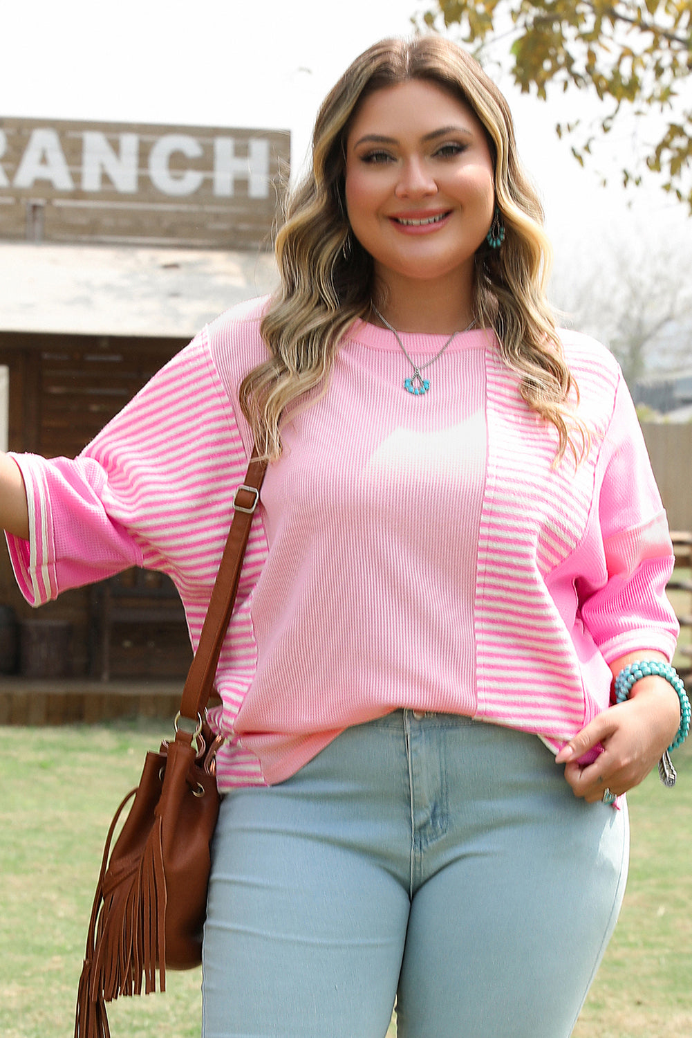 Pink Stripe Colorblock Top