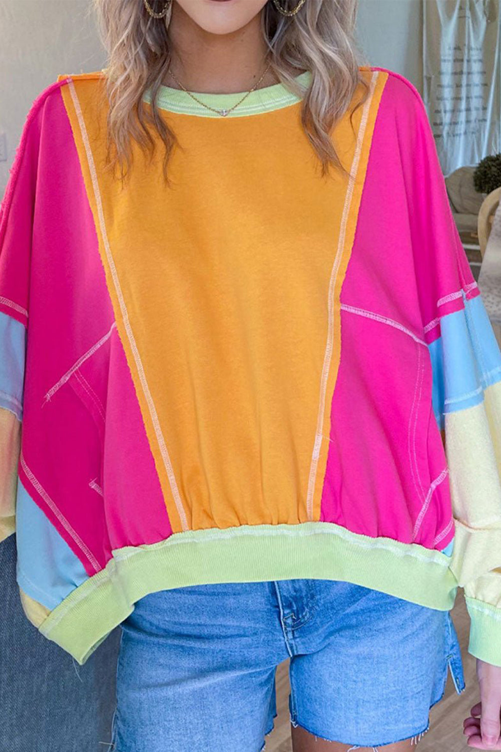 Rose Red Colorblock Sweatshirt
