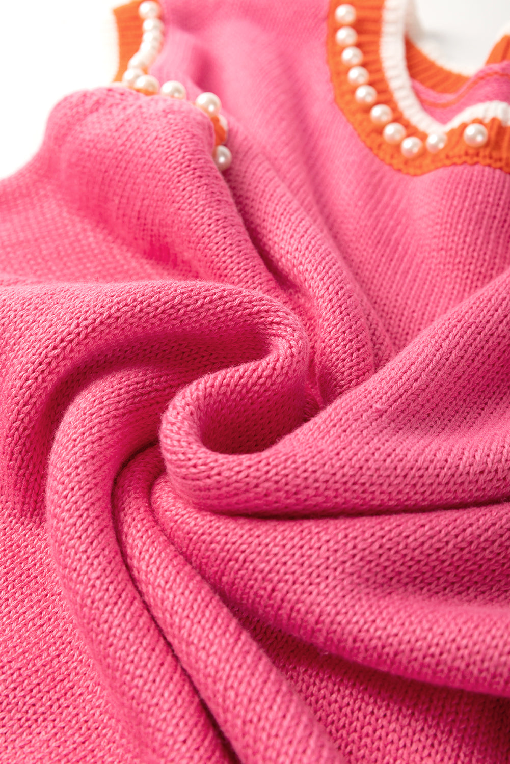 Bright Pink Pearl Detail Sweater Tank