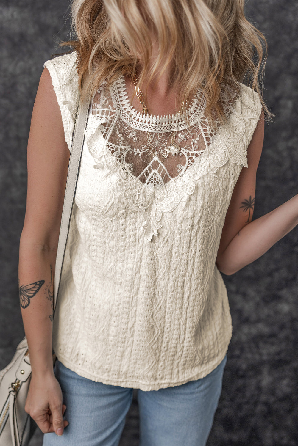 Apricot Lace Crochet Tank Top