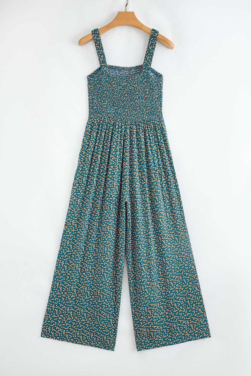 Green Floral Print Smocked Jumpsuit