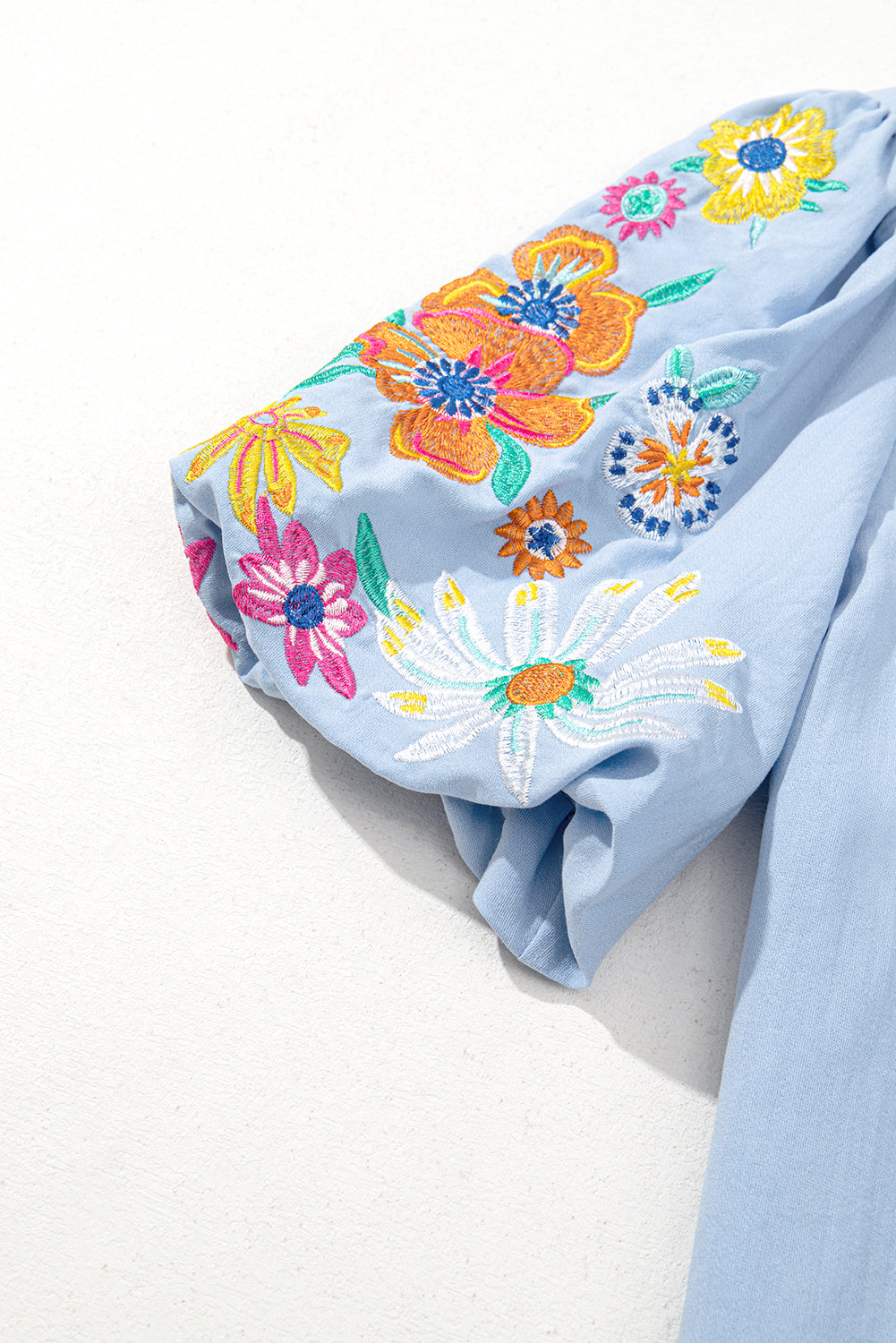Blue Floral Embroidered Blouse