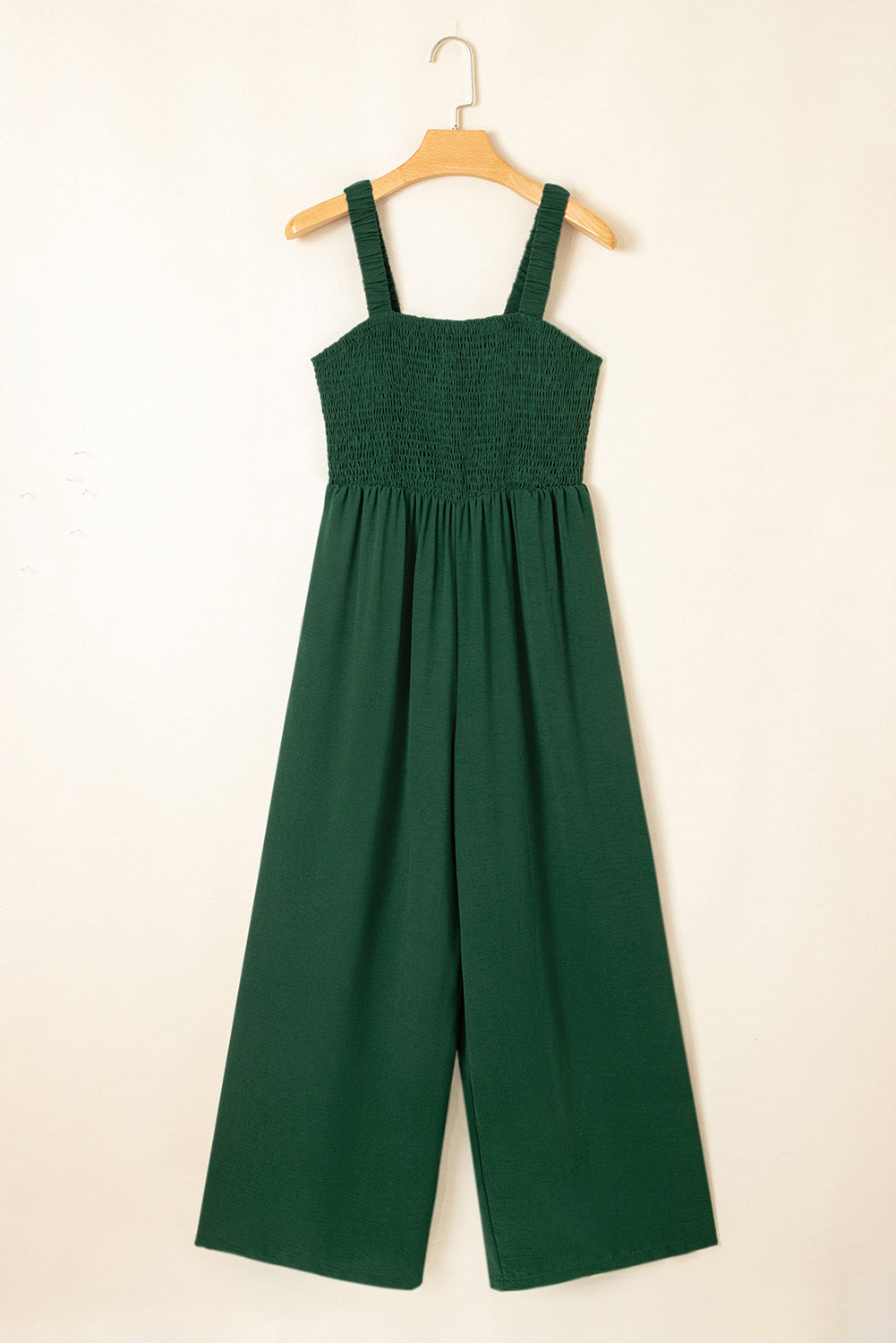 Green Smocked Wide Leg Jumpsuit