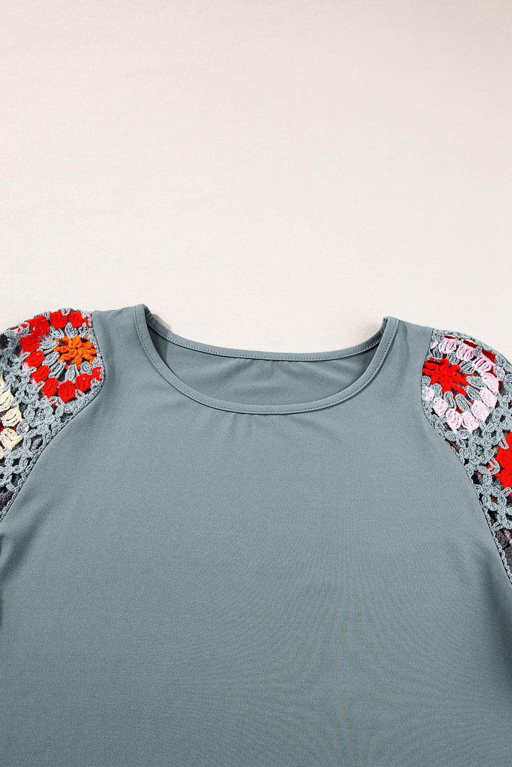 Grey Floral Crochet Top