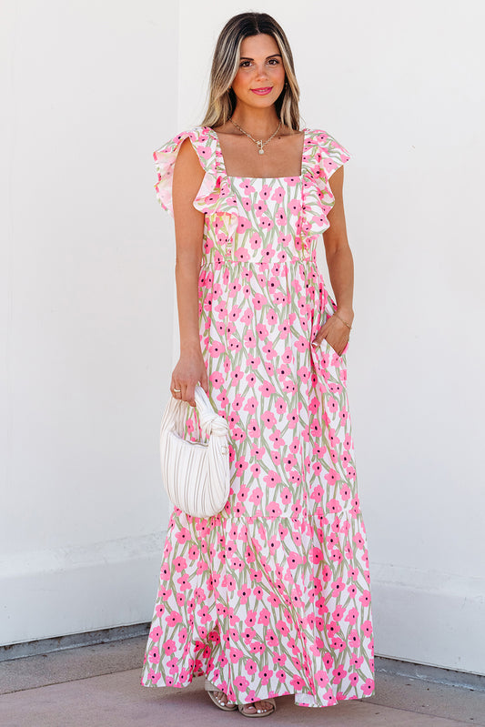 Pink Floral Print Maxi Dress