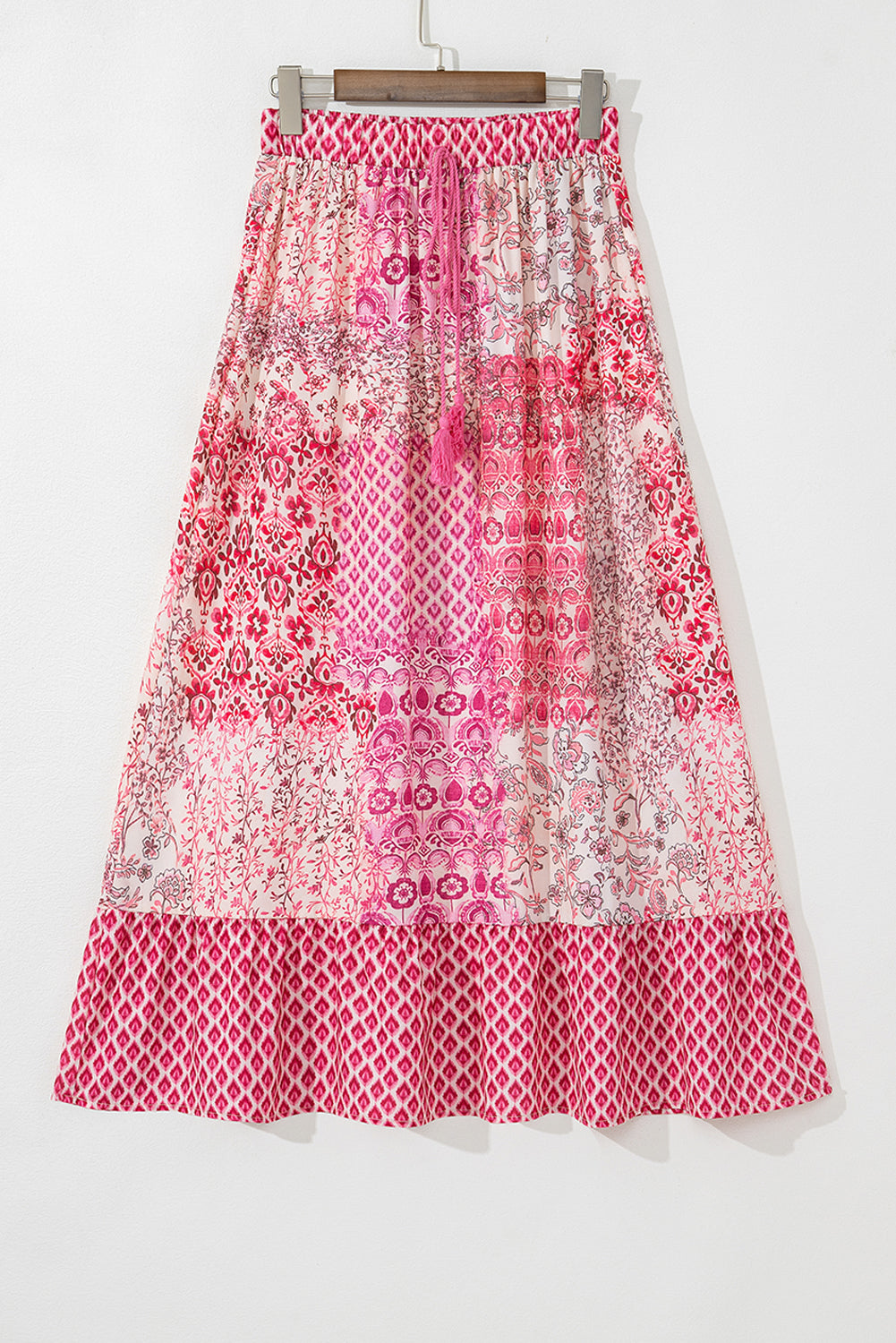 Red Boho High Waist Maxi Skirt