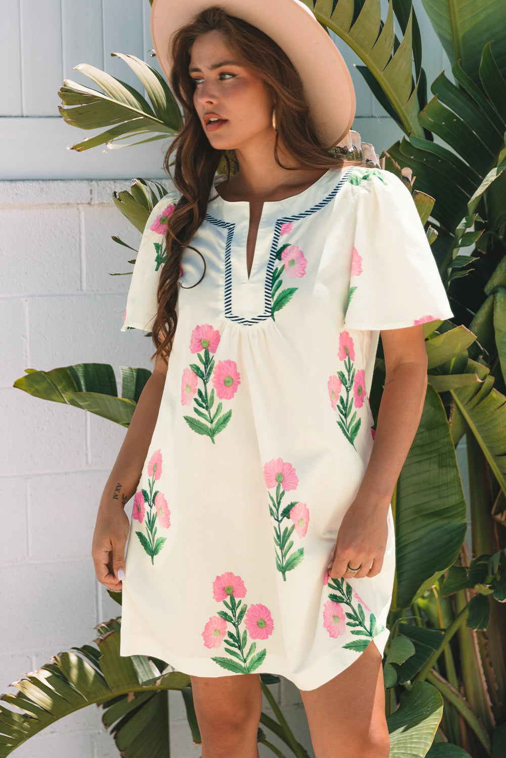 Apricot Floral Mini Dress