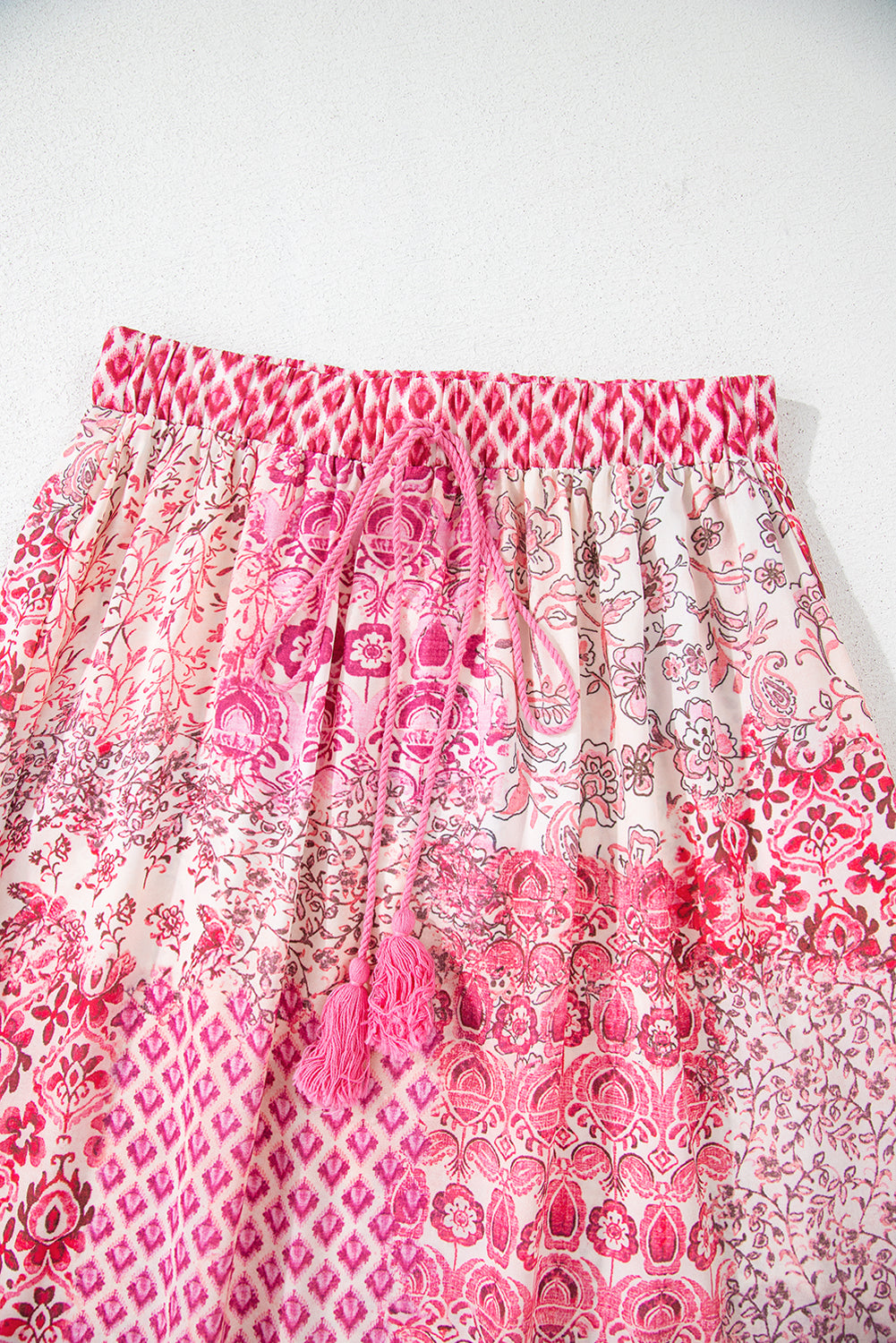 Red Boho High Waist Maxi Skirt