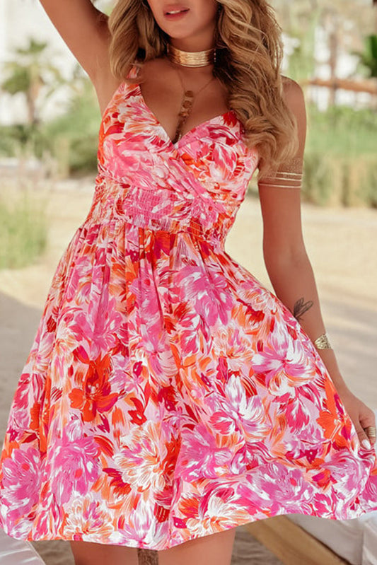 Red Floral Spaghetti Mini Dress