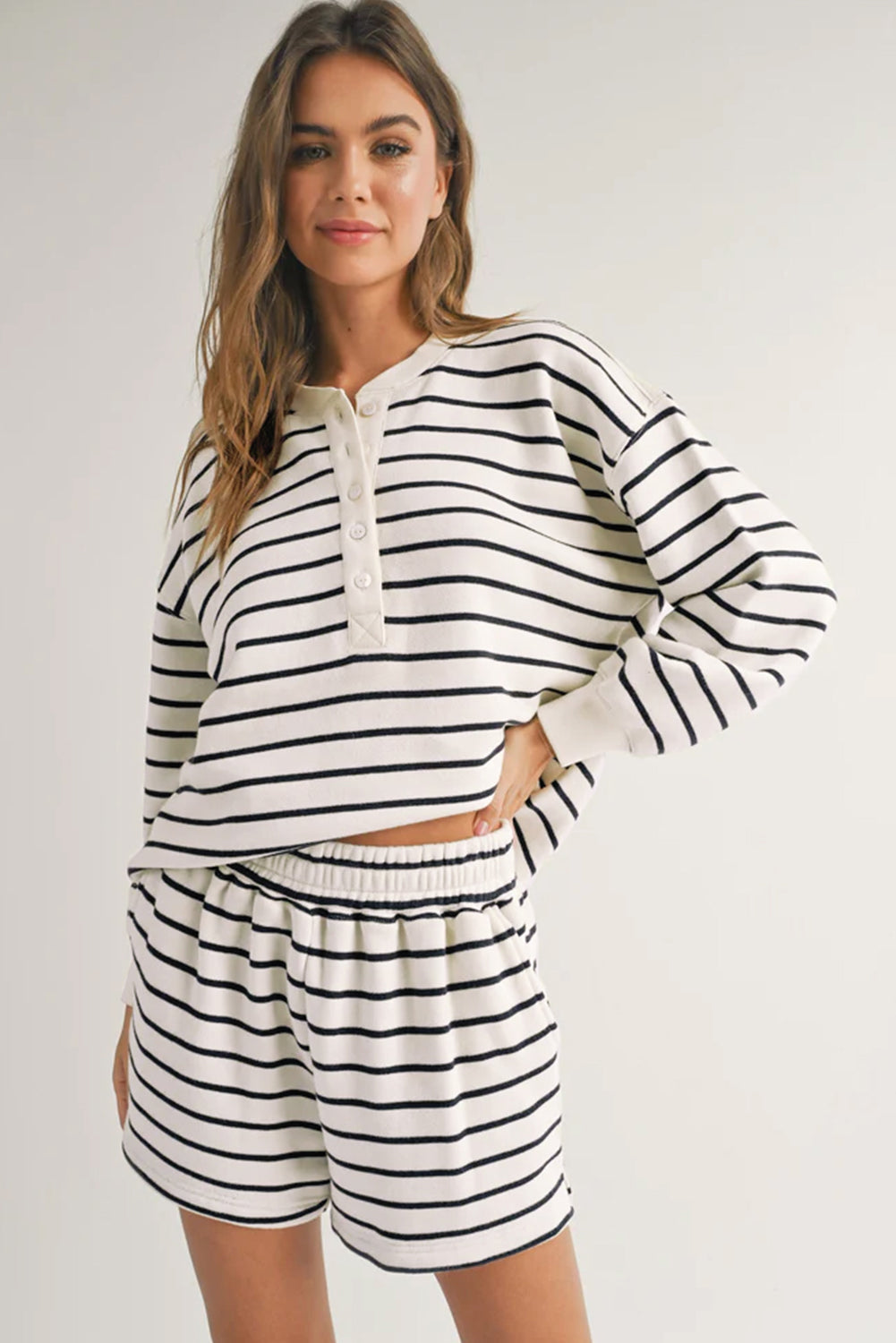Black & White Stripes Top and Shorts Set