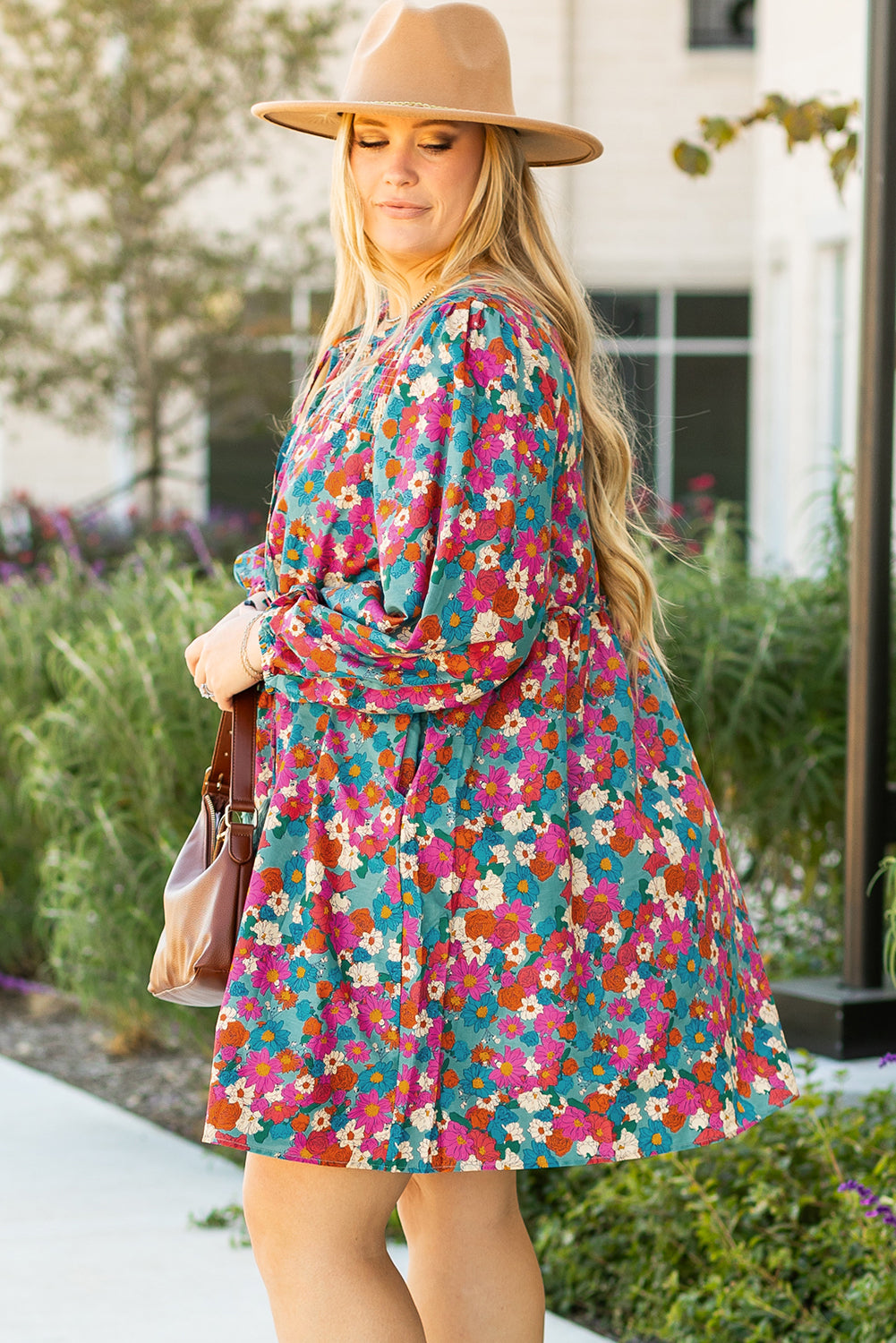 Sky Blue Floral Print Tiered Mini Dress