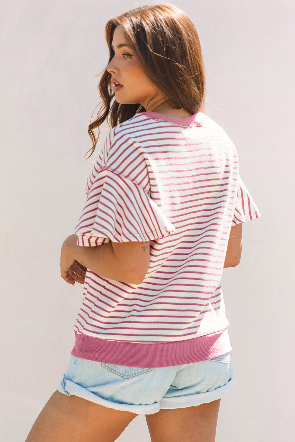 Sachet Pink Striped Ruffle Top