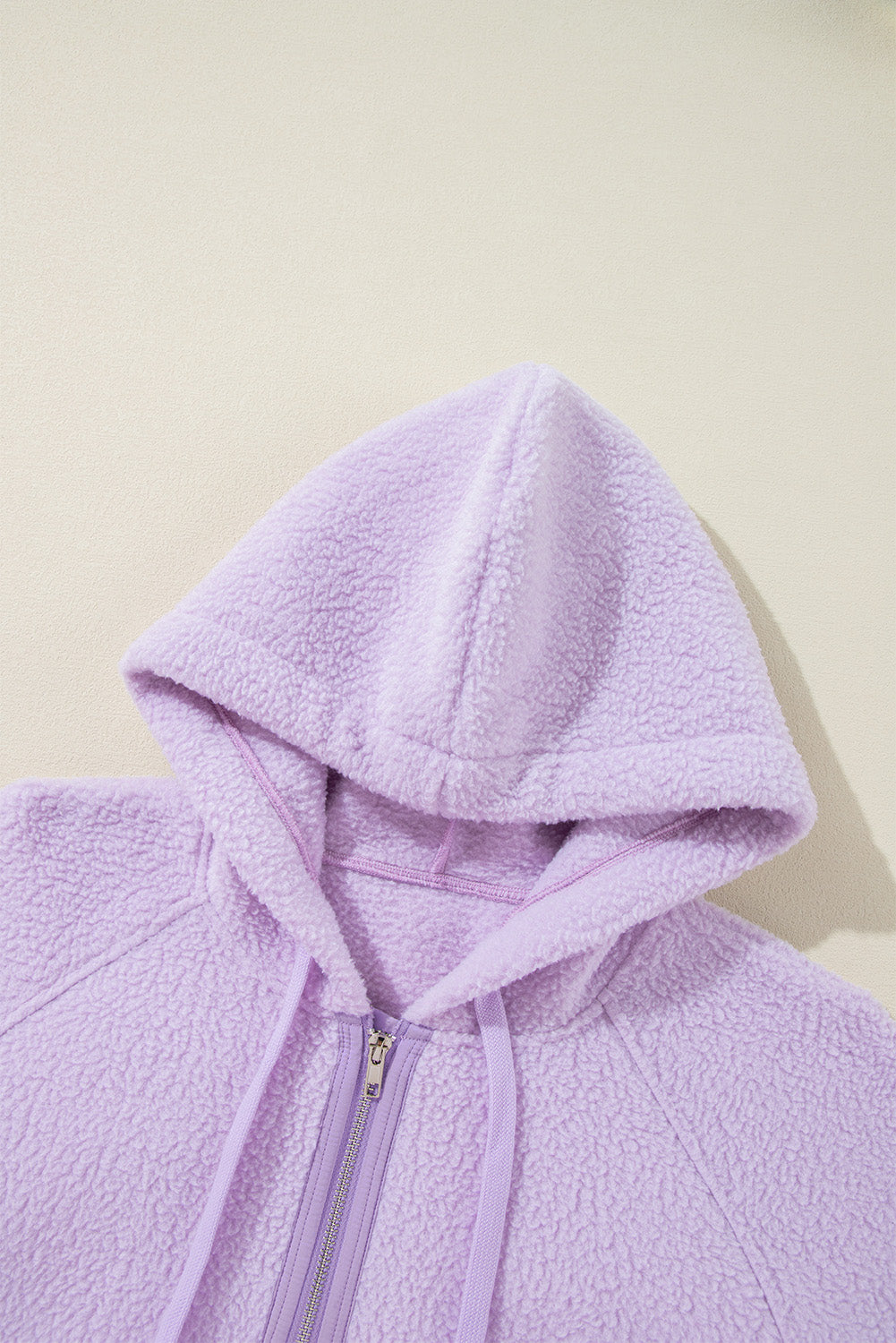 Lavender Zipped Fuzzy Drawstring Hoodie